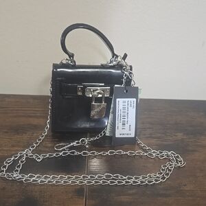 Kendall + Kylie Lock & Key Mini Purse Shoulder Chain Black Vegan Leather NWT